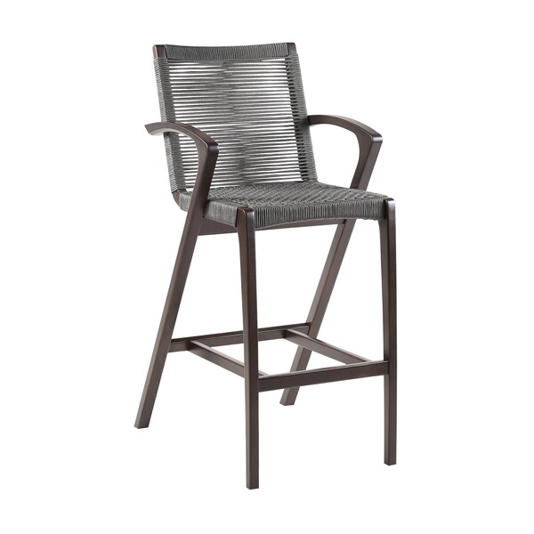 Armen Living Nabila Outdoor Dark Eucalyptus Wood and Gray Rope Counter and Bar height Stool 840254333451 - main